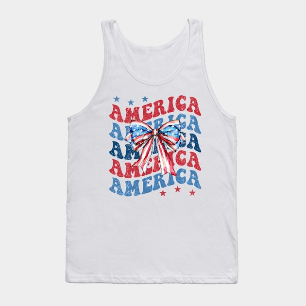 Retro America, Coquette American Flag, Coquette 4th Of July, Fourth Of July Tank Top by artbyGreen